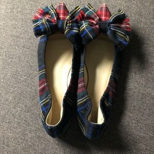 J Crew Plaid Lottie bow flats